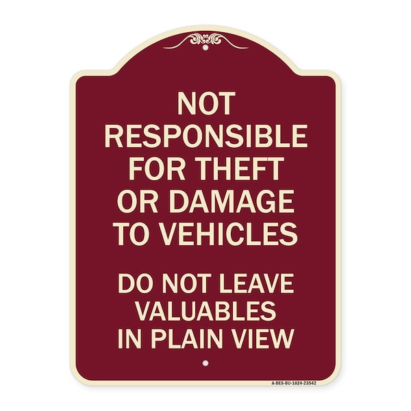Not Responsible for Theft or Damage to Vehicle Do Not Leave Valuables in Plain View, BU-1824-23542